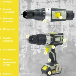 Trapano avvitatore a batteria 20V 2Ah KOMBO PRO percussione con valigetta e kit accessori