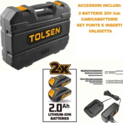 Trapano avvitatore a batteria con percussione 2 batterie 20V 2Ah litio TOLSEN 87213