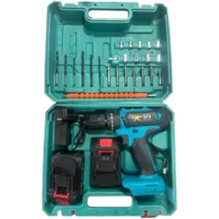 Trapano avvitatore a batteria con percussione 21V 2Ah litio 2 batterie con valigetta e kit inserti