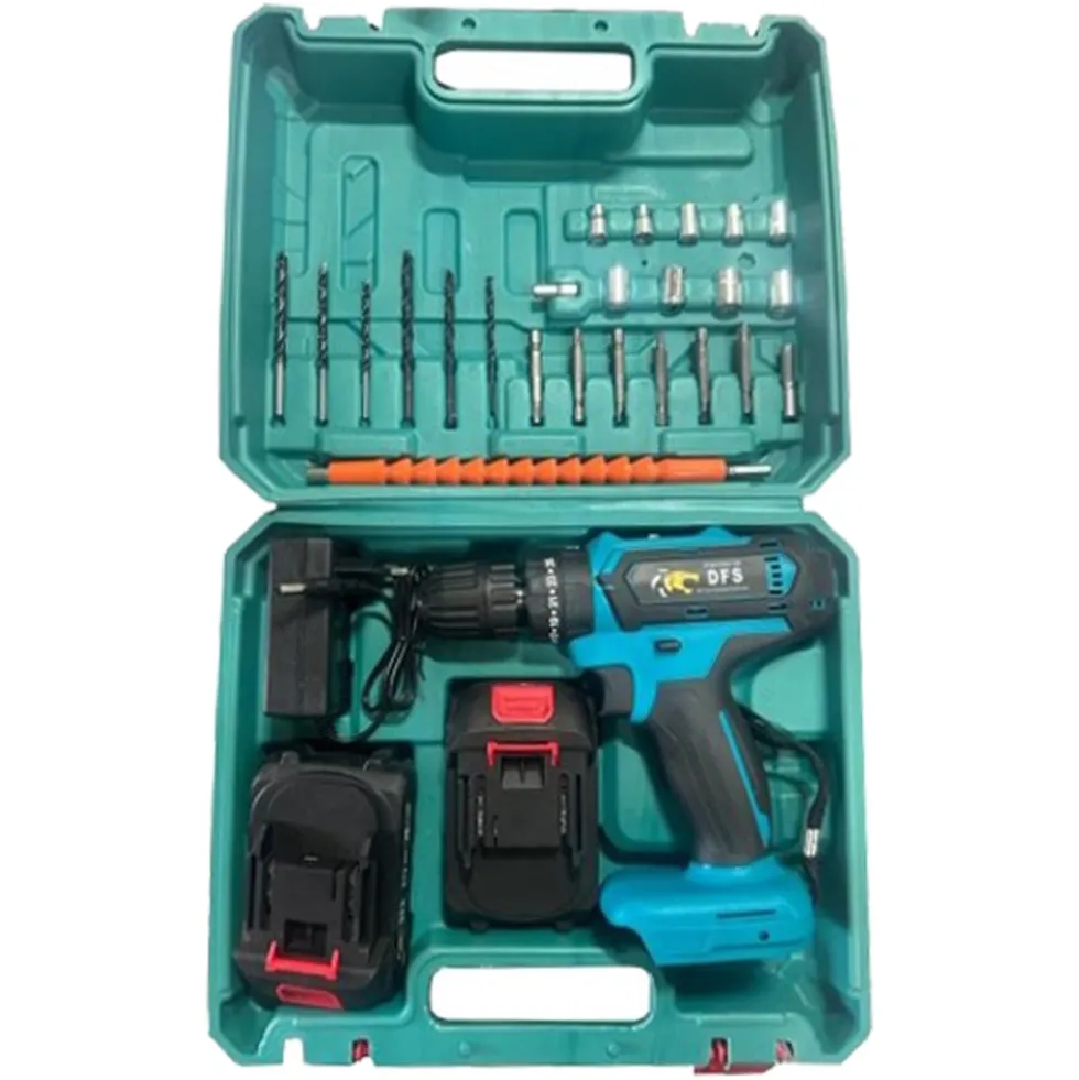 Trapano avvitatore a batteria con percussione 21V 2Ah litio 2 batterie con valigetta e kit inserti