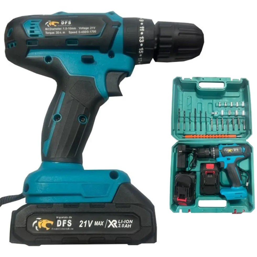 Trapano avvitatore a batteria con percussione 21V 2Ah litio 2 batterie con valigetta e kit inserti