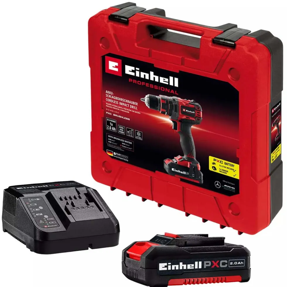 Trapano avvitatore a batteria con percussione EINHELL TP-CD 18/60 Li- i BL 1 x 18V 2Ah + caricabatterie