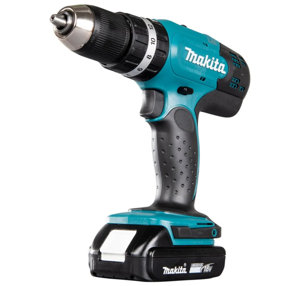 Trapano avvitatore a batteria con percussione MAKITA DHP453RF3J 18V 3Ah - 3 batterie con valigetta MAKPAC