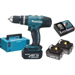 Trapano avvitatore a batteria con percussione MAKITA DHP453RF3J 18V 3Ah - 3 batterie con valigetta MAKPAC