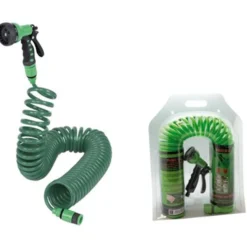 Tubo da giardino a spirale flessibile ed estensibile mt.15 BRIXO STARTER KIT NILO mt.15 con raccordi e pistola 8 funzioni