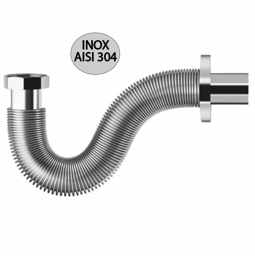Tubo di scarico flessibile ed estensibile in acciaio AISI 304 per lavabo/bidet 1.1/4" x 32