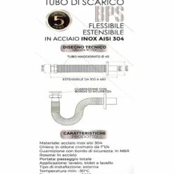 Tubo di scarico flessibile ed estensibile in acciaio AISI 304 per lavabo/bidet 1.1/4" x 32