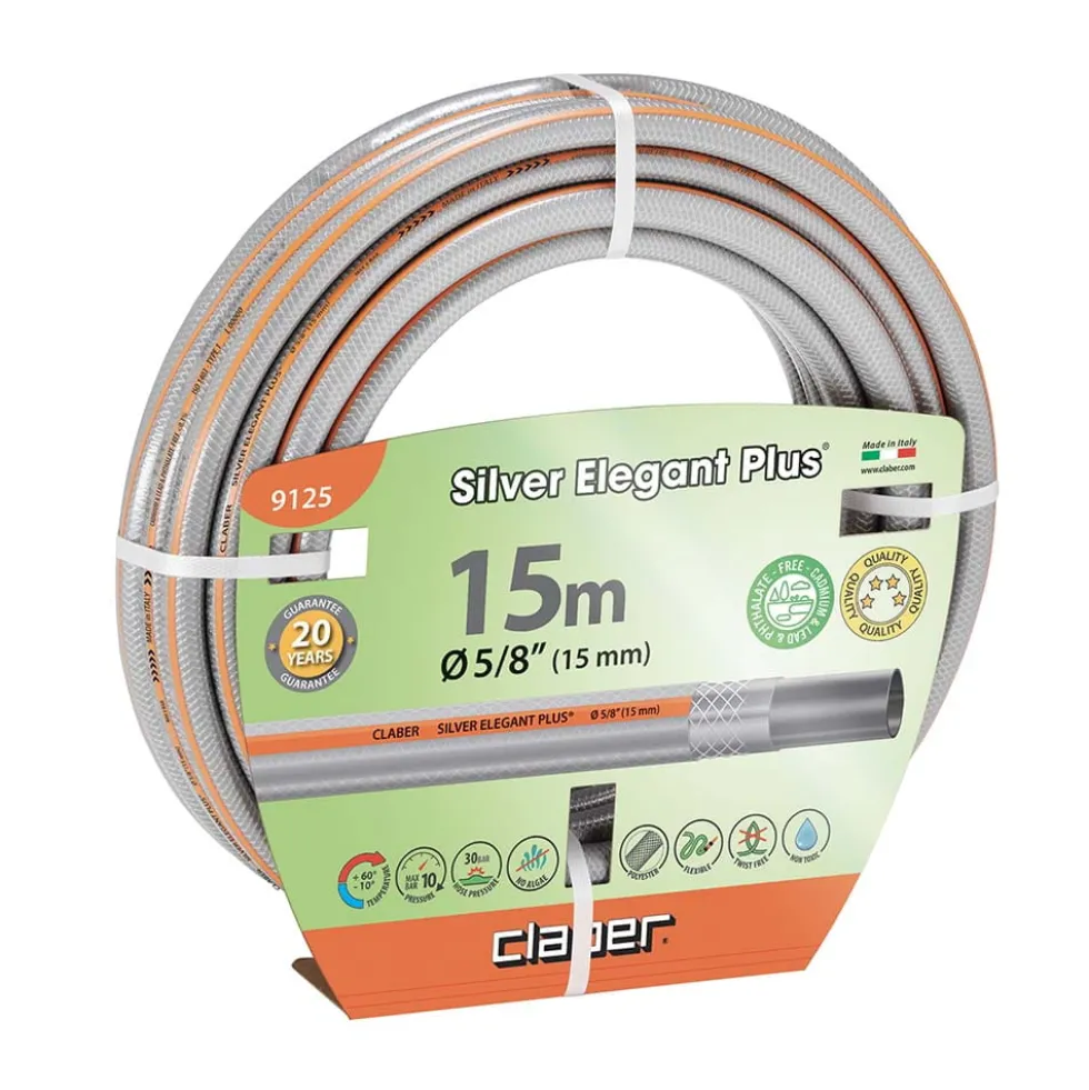 Tubo retinato da giardino CLABER 9125 SILVER ELEGANT PLUS Ø 5/8” mm.15 x 15 mt.