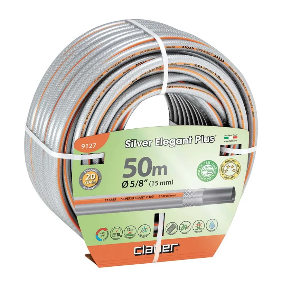 Tubo retinato da giardino CLABER 9127 SILVER ELEGANT PLUS Ø 5/8” mm.15 x 50 mt.