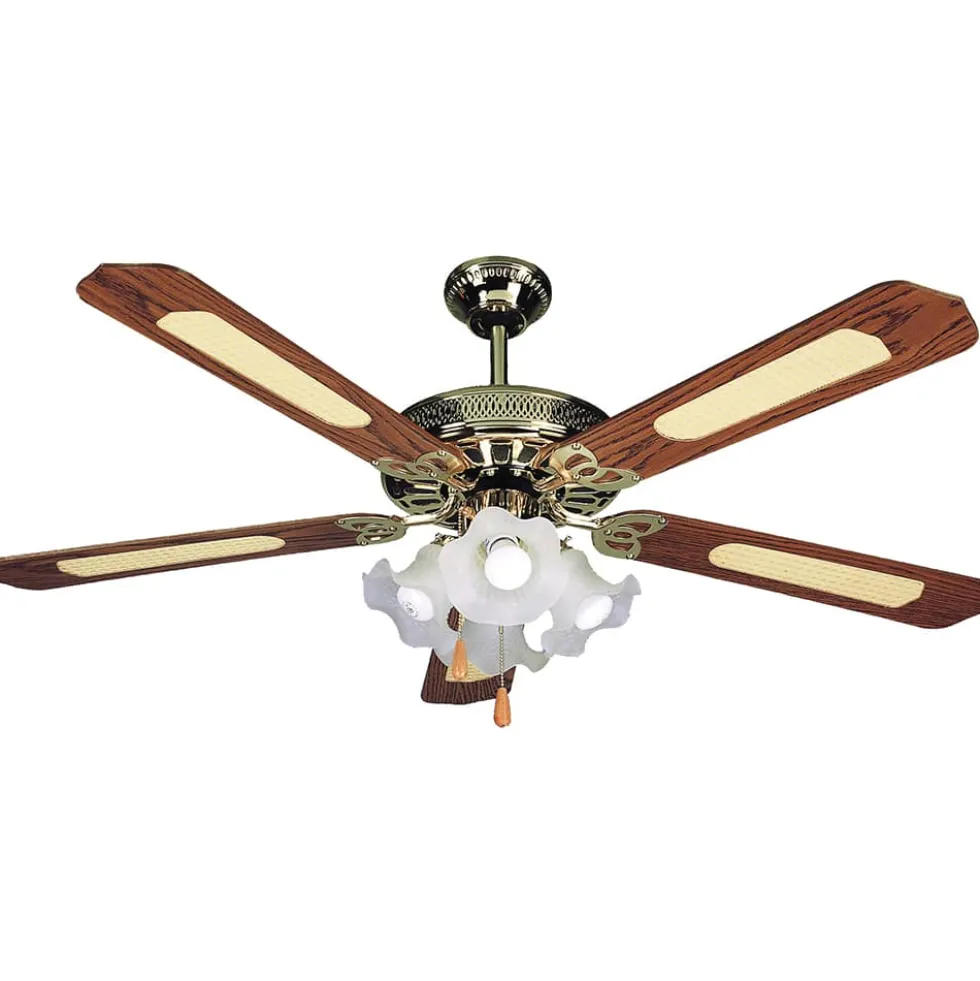 Ventilatore agitatore da soffitto con 5 pale in legno e 4 luci 65W cm.132 VINCO 70900