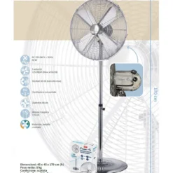 Ventilatore a piantana in metallo cromato CFG CROMO 45 60W cm.45