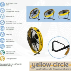 Ventilatore a tamburo da terra orientabile CFG YELLOW CIRCLE 120W cm.60