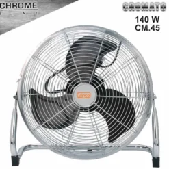 Ventilatore cromato in metallo grande portata da appoggio 140W cm.45 VINCO 70611