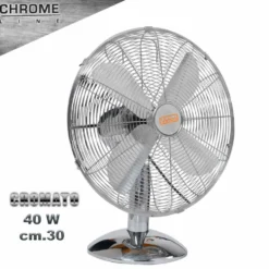 Ventilatore da appoggio cromato con base tonda 40W cm.30 oscillante VINCO 70603