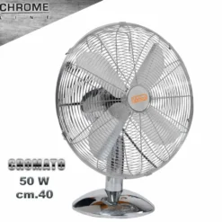 Ventilatore da appoggio cromato con base tonda 50W cm.40 oscillante VINCO 70604