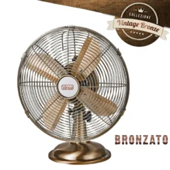Ventilatore da appoggio vintage bronzato con base tonda 50W cm.40 oscillante VINCO 70617