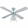 Ventilatore da soffitto classico 55W cm.107 bianco/oro con 4 pale in legno e plafoniera in vetro VINCO 70912