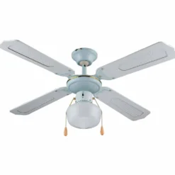 Ventilatore da soffitto classico 55W cm.107 bianco/oro con 4 pale in legno e plafoniera in vetro VINCO 70912