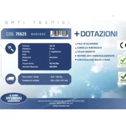 Ventilatore industriale carrellato grande portata HYUNDAI 75625 cm.75 300W