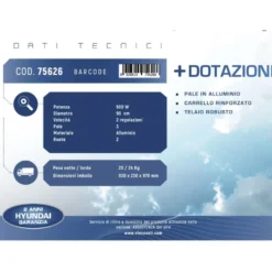 Ventilatore industriale carrellato grande portata HYUNDAI 75626 cm.90 500W