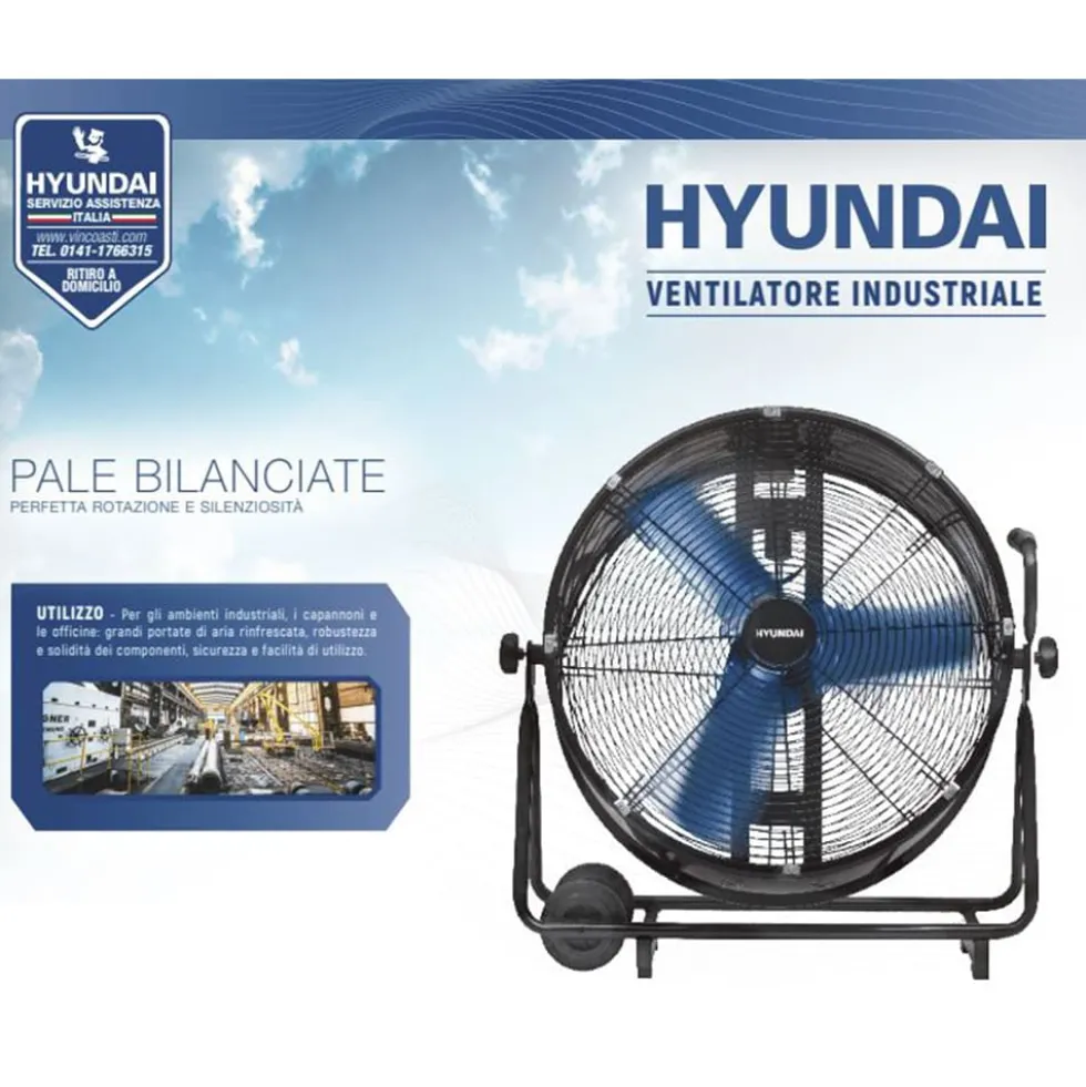 Ventilatore industriale carrellato grande portata HYUNDAI 75626 cm.90 500W