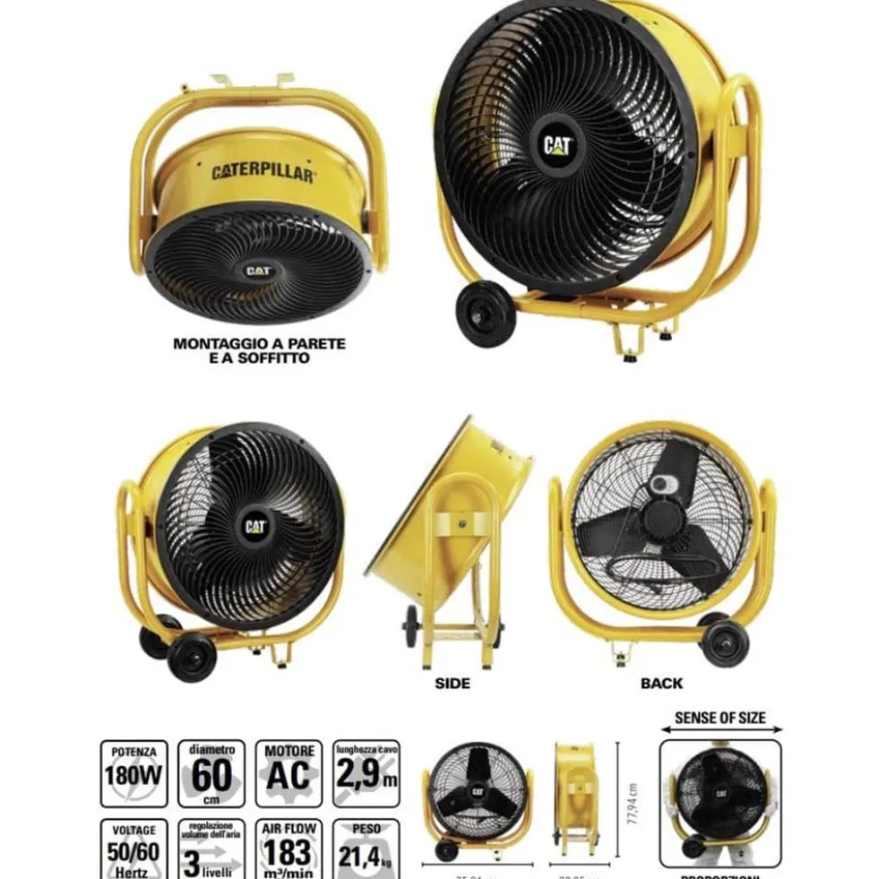 Ventilatore industriale carrellato professionale a turbina CAT CT007 HVD24-AC Ø 60 cm. 210W