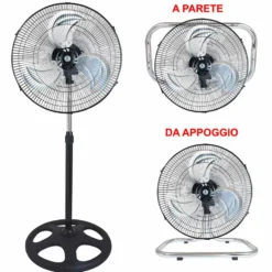 Ventilatore in metallo 3 in 1 funzione piantana - a parete - da appoggio 90W cm.45 VINCO 70718