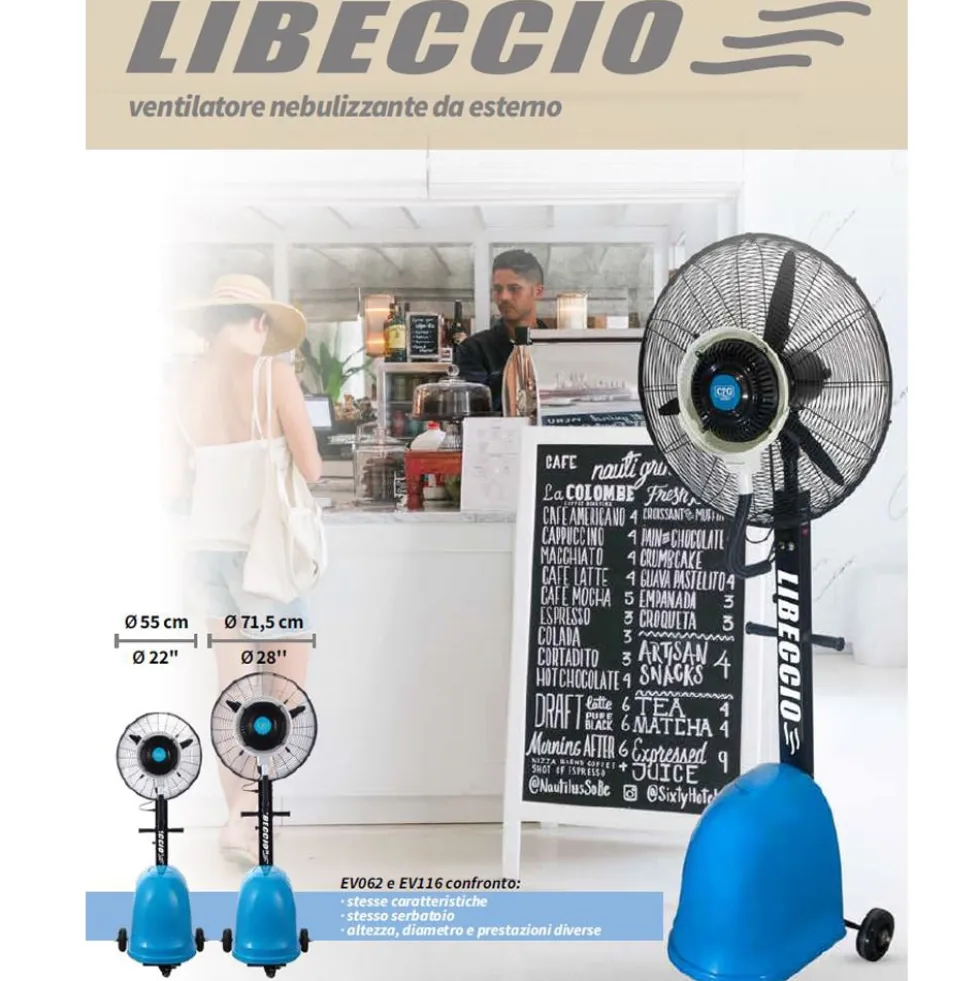 Ventilatore nebulizzatore professionale da esterno CFG LIBECCIO MIST FAN raffrescatore 300W H.200 cm.