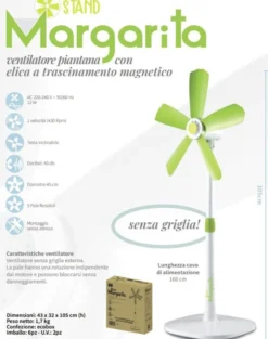 Ventilatore piantana senza griglia con elica a trascinamento magnetico CFG MARGARITA STAND 12W cm.45 H.105 cm.