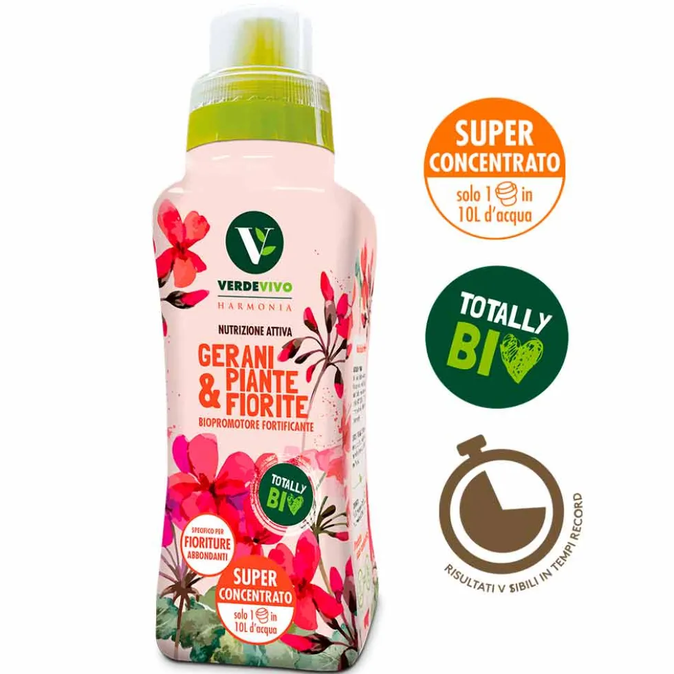 VERDEVIVO HARMONIA GERANI E PIANTE FIORITE Promotore biologico fortificante per fioriture abbondanti gr.500