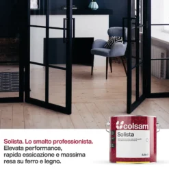 Vernice smalto sintetico professionale COLSAM SOLISTA opaco lt.0,375 - 0,750 - 2,50 bianco - nero