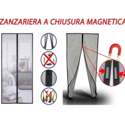 Zanzariera a chiusura magnetica automatica per porte cm.140 x 240 nera