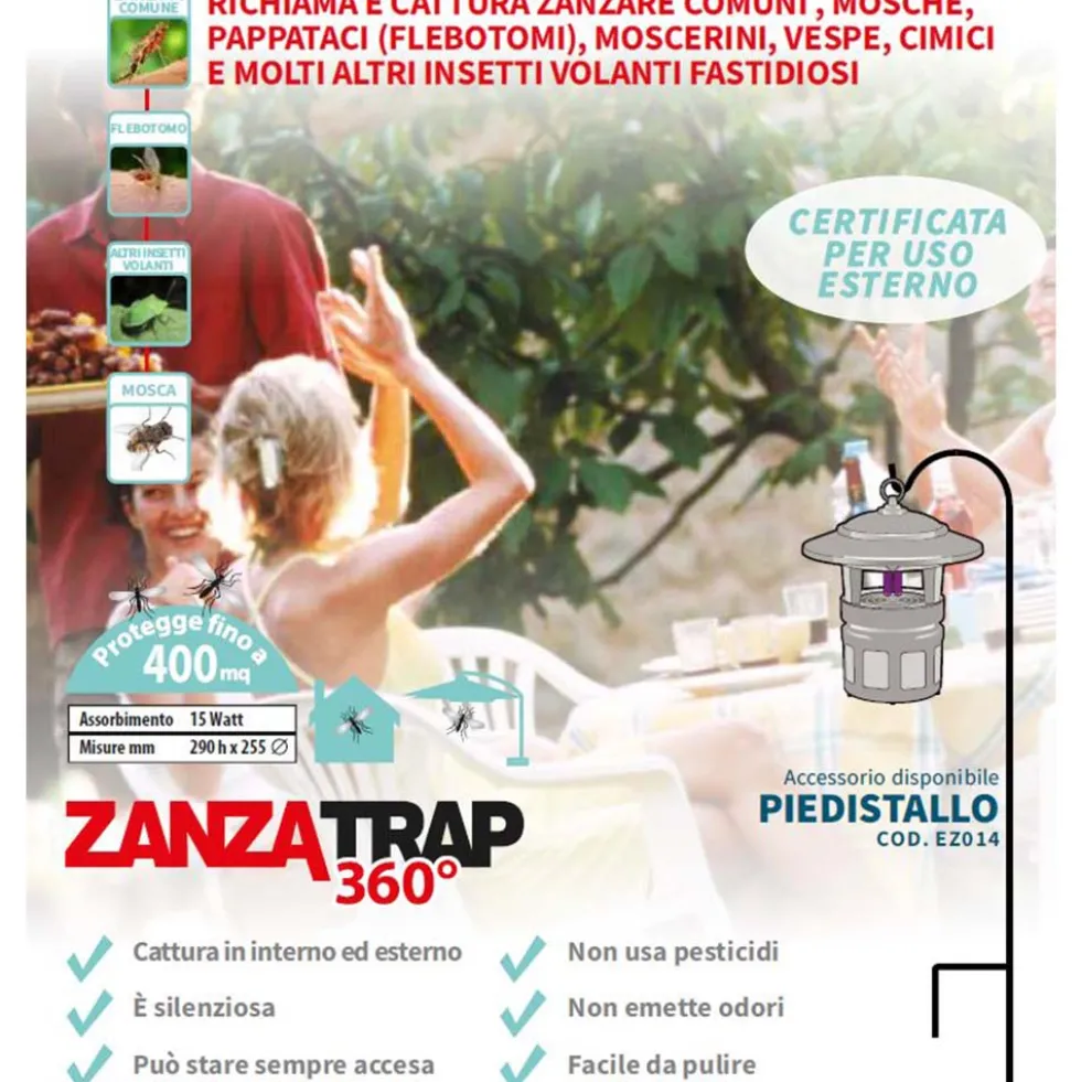 Zanzariera elettrica macchina cattura insetti da esterno CFG ZANZATRAP360 per aree fino a 400mq