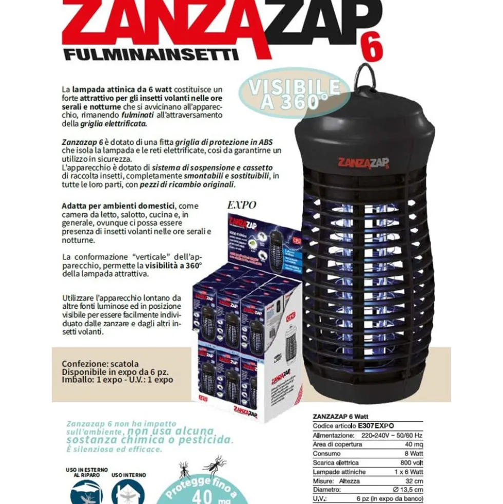 Zanzariera elettrica per interno ed esterno CFG ZANZAZAP 6W per ambienti fino a 40mq
